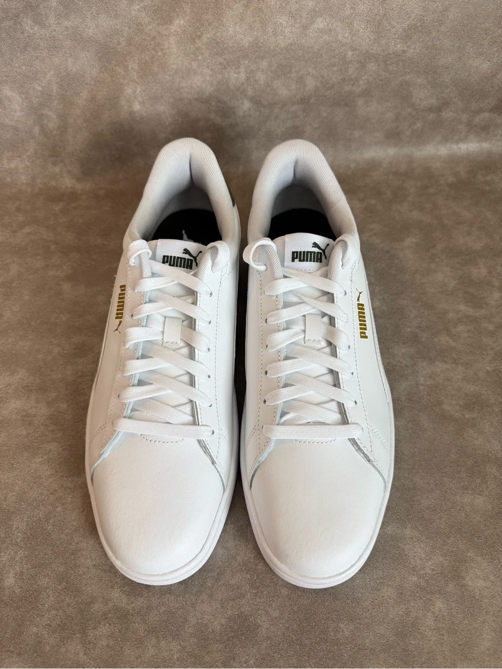 Puma Ace Court Men’s White Leather Sneakers Green Heel Size 11